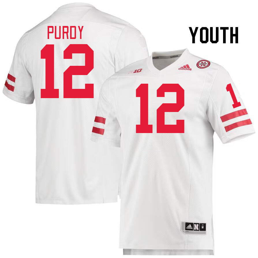 Youth #12 Chubba Purdy Nebraska Cornhuskers College Football Jerseys Stitched Sale-White - Click Image to Close